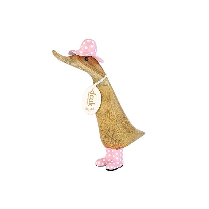 DCUK Spotted Wooden Duck Duckling Hat and Wellies (Pink)-1